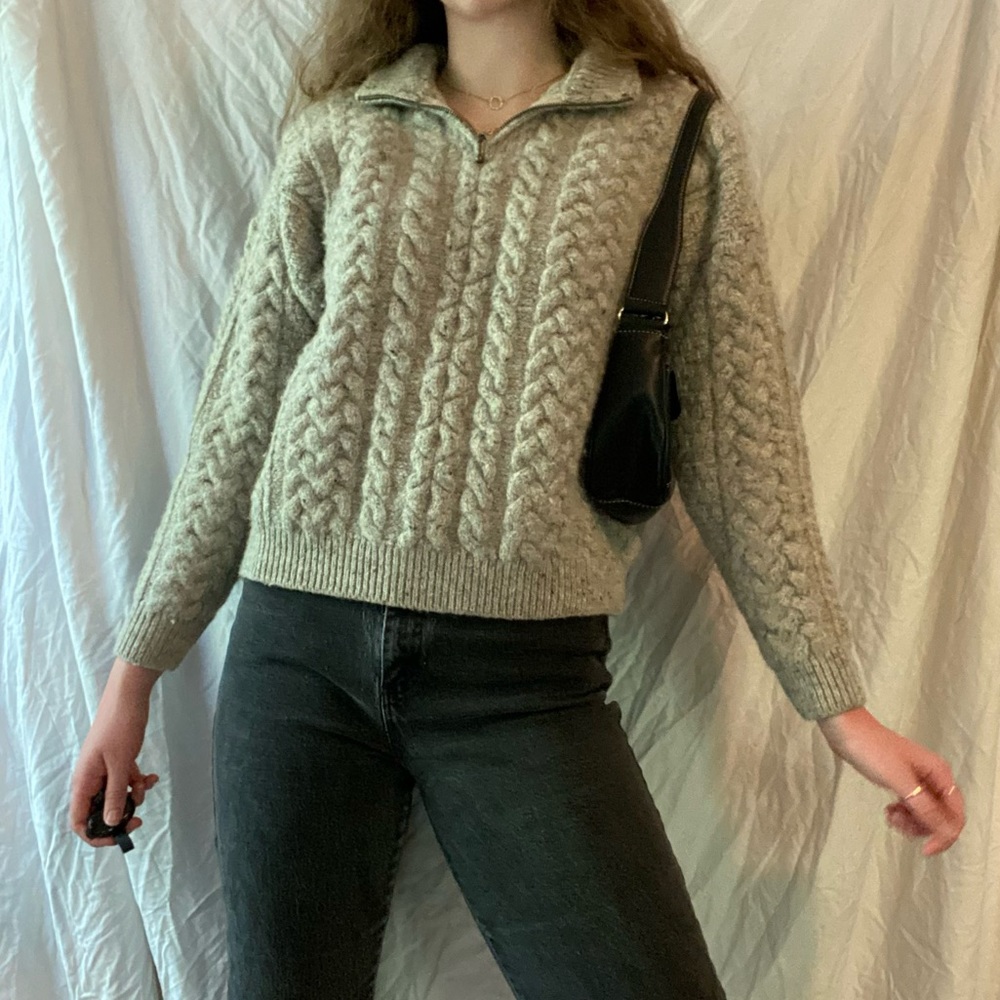 vintage 100% wool quarter zip sweater size medium carraigdonn grey knit cute